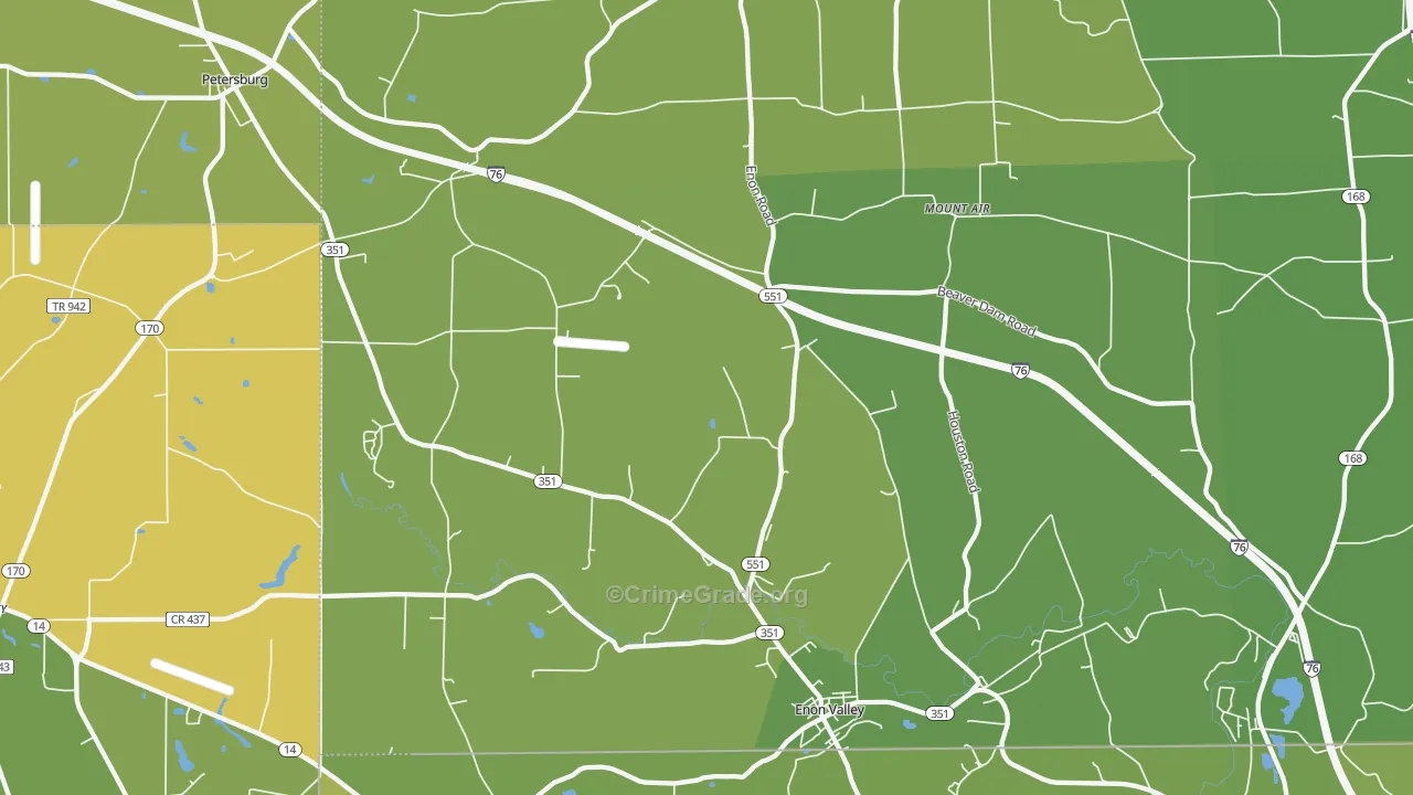 Enon Valley, PA Map of Vehicle Theft Rates