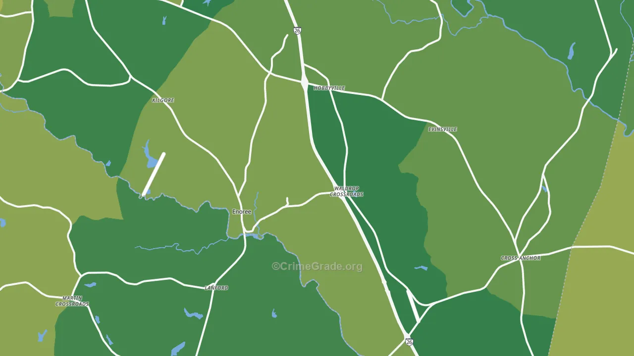 Enoree, SC Map of Vehicle Theft Rates
