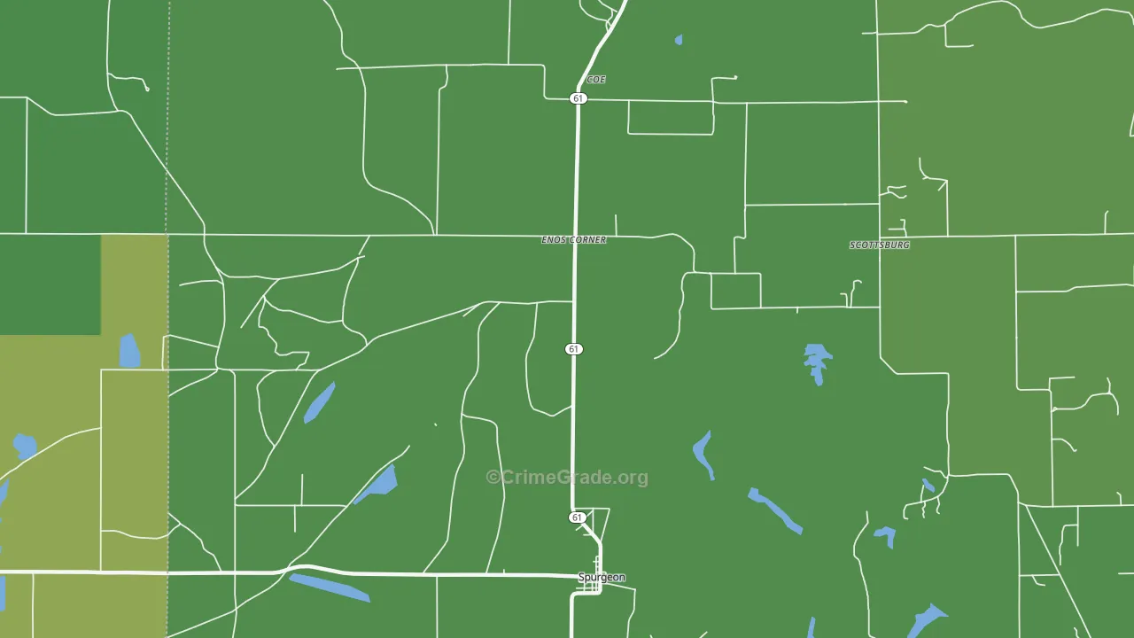 Enos Corner, IN Map of Vehicle Theft Rates