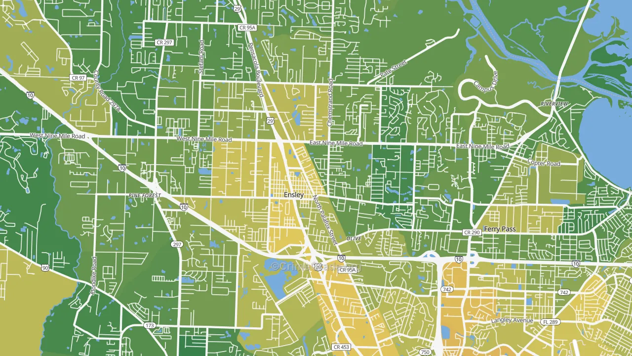 Ensley, FL Map of Vehicle Theft Rates