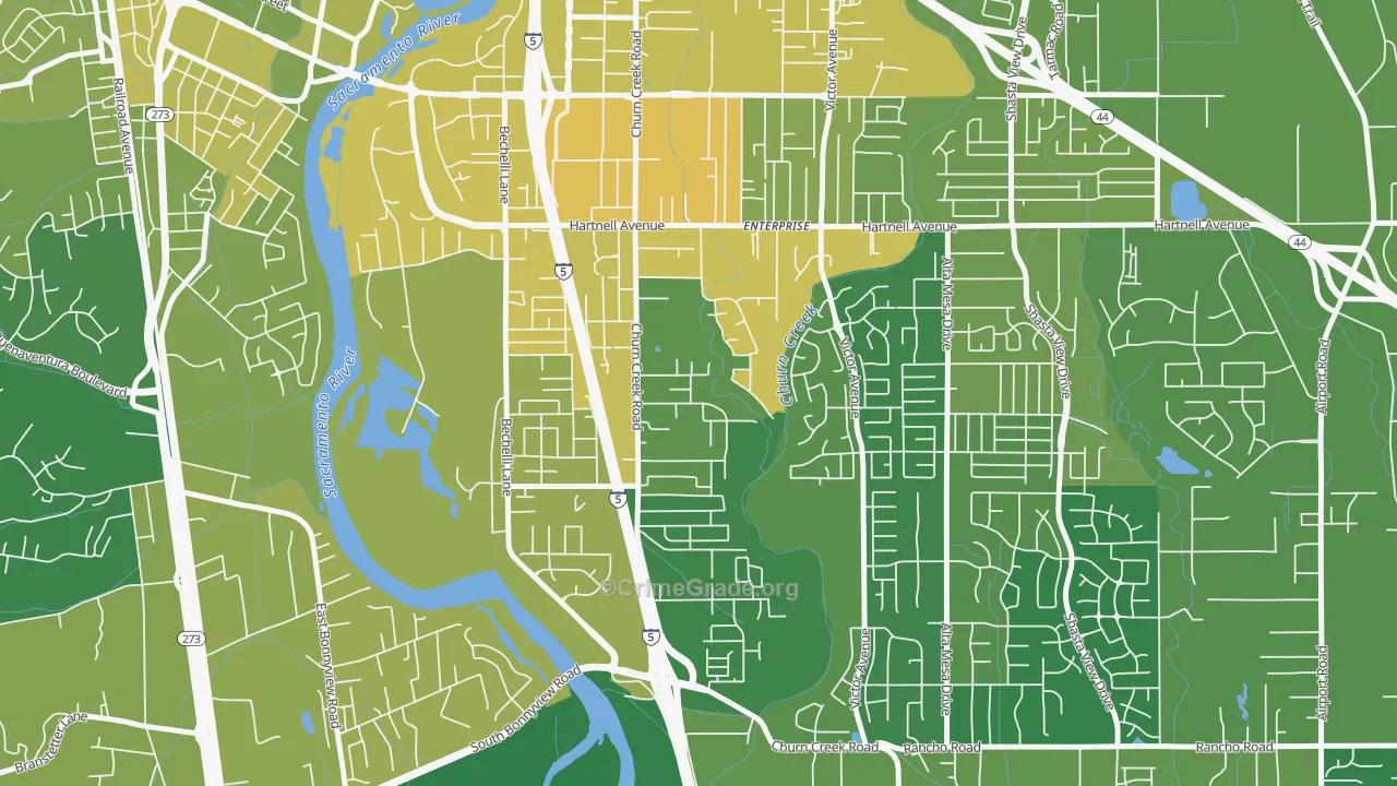 Enterprise, Redding, CA Map of Vehicle Theft Rates