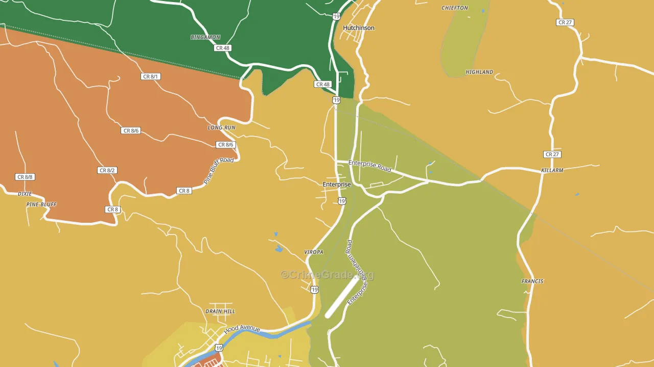 Enterprise, WV Map of Vehicle Theft Rates