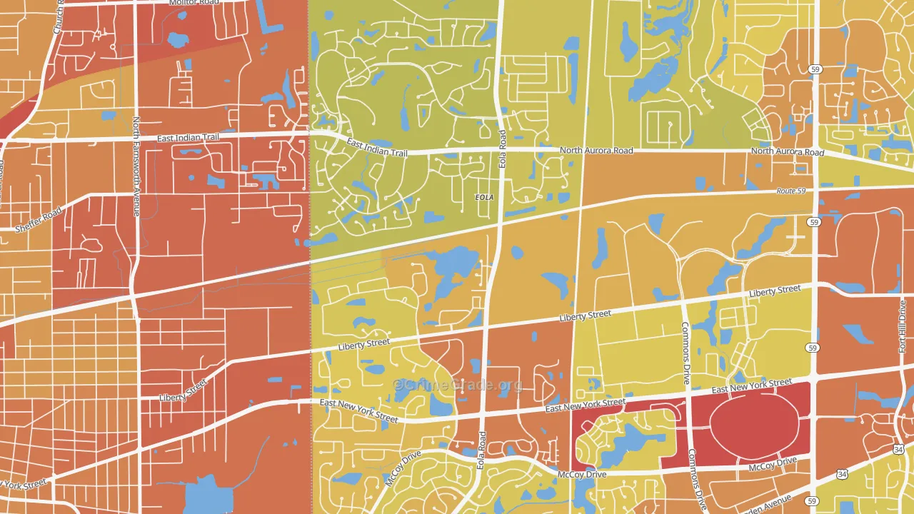 Eola, IL Map of Vehicle Theft Rates