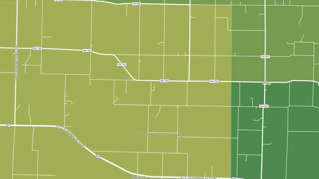 Eola, TX Map of Vehicle Theft Rates
