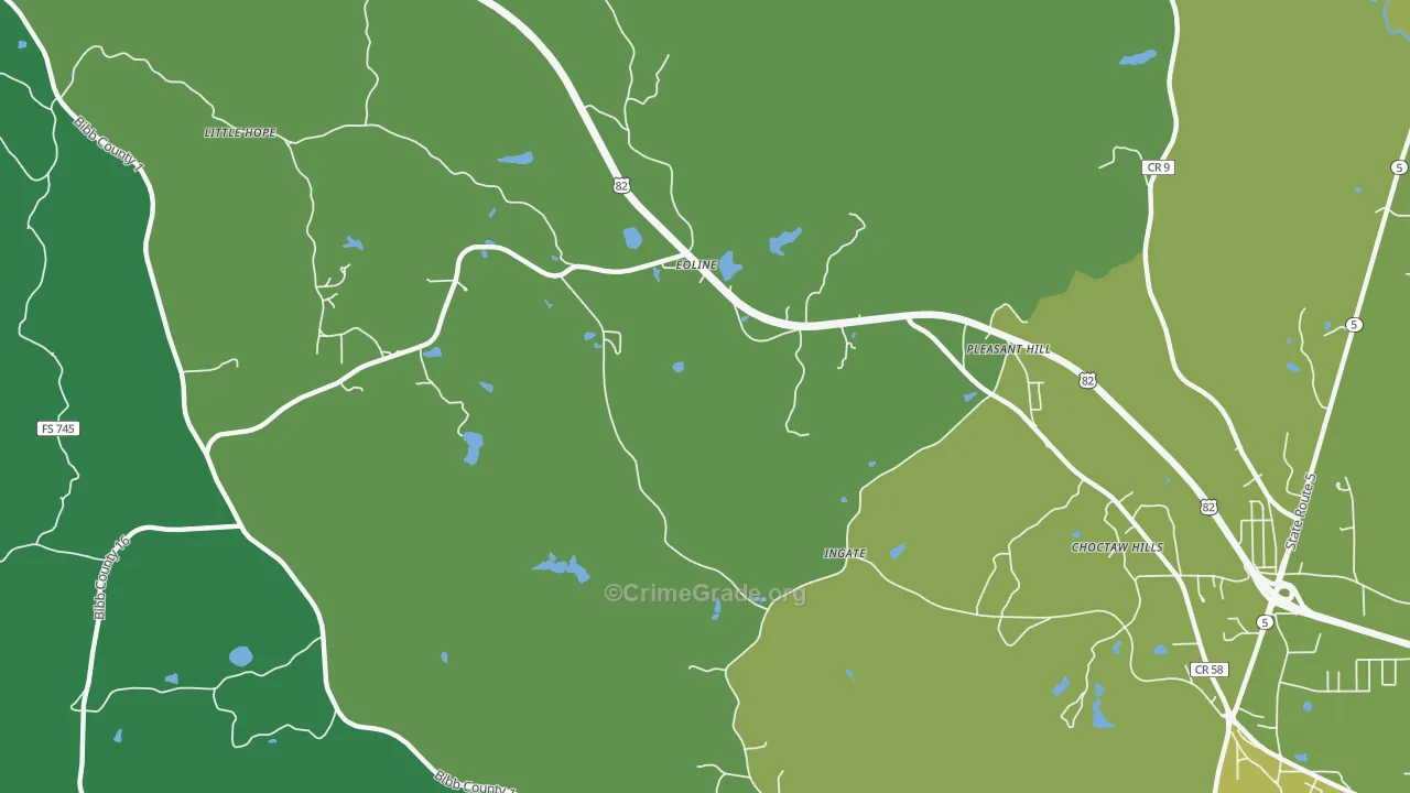 Eoline, AL Map of Vehicle Theft Rates