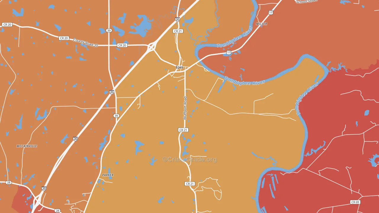 Epes, AL Map of Vehicle Theft Rates