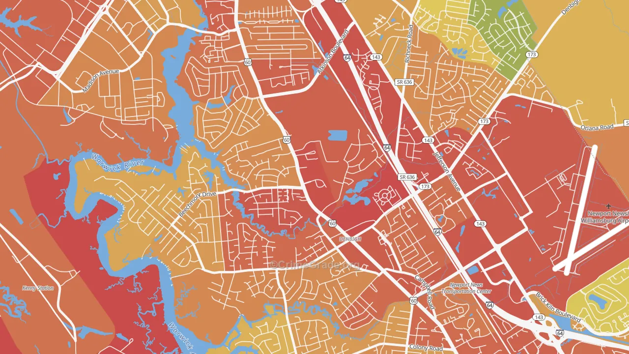 Epes, Newport News, VA Map of Vehicle Theft Rates