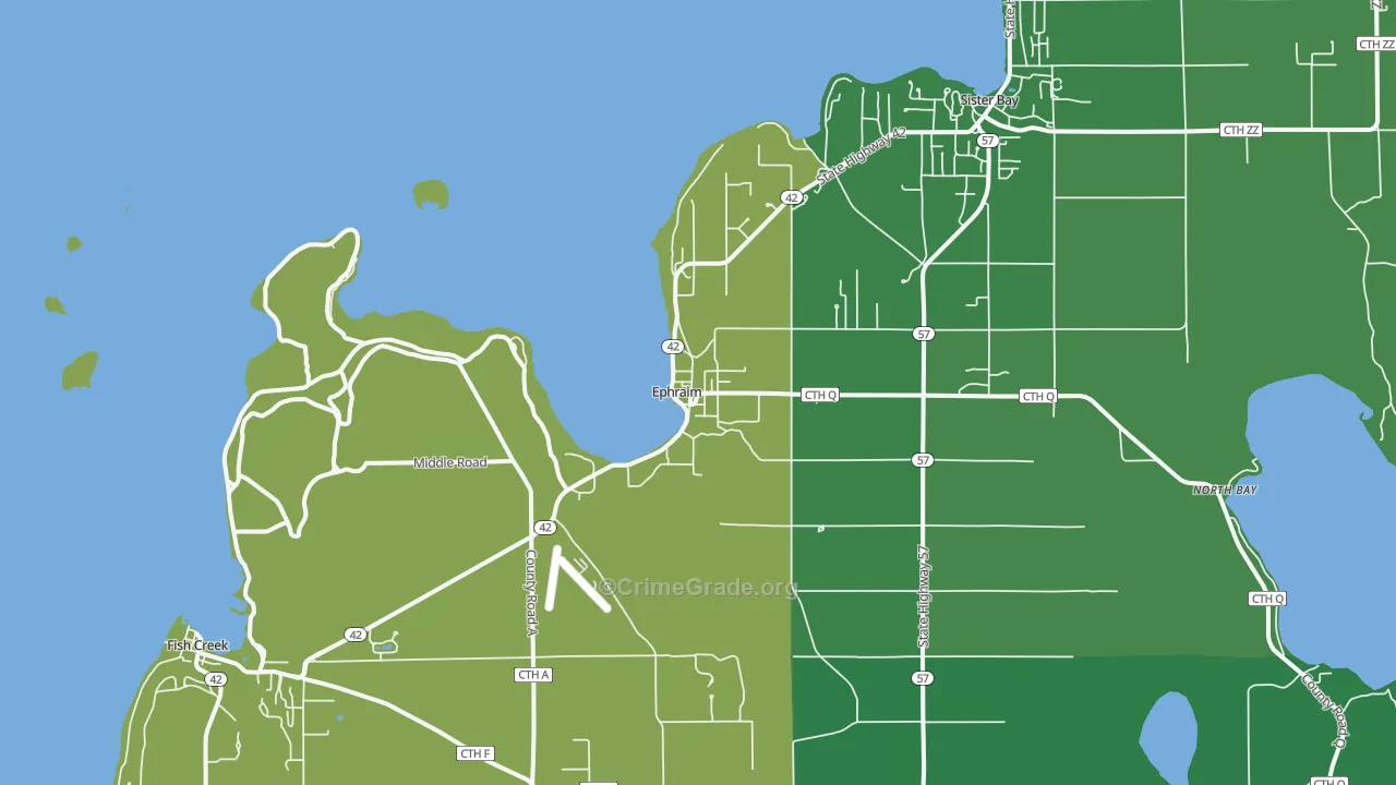 Ephraim, WI Map of Vehicle Theft Rates