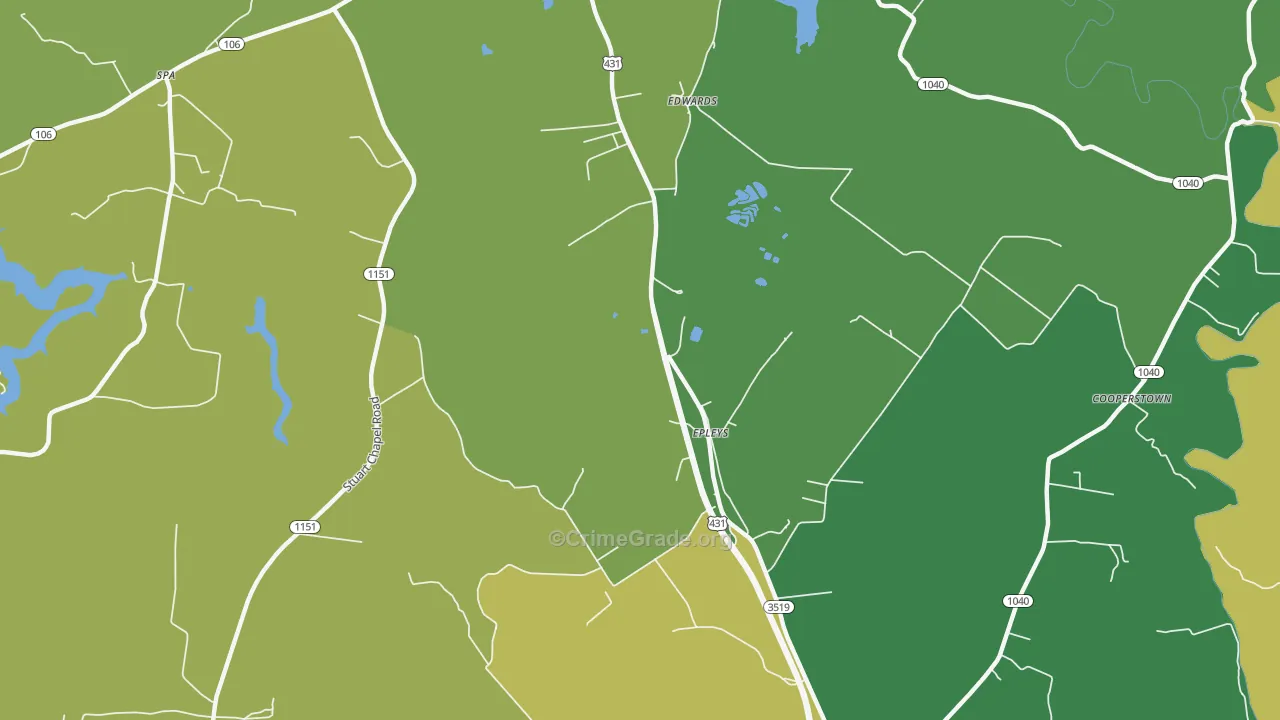 Epleys, KY Map of Vehicle Theft Rates