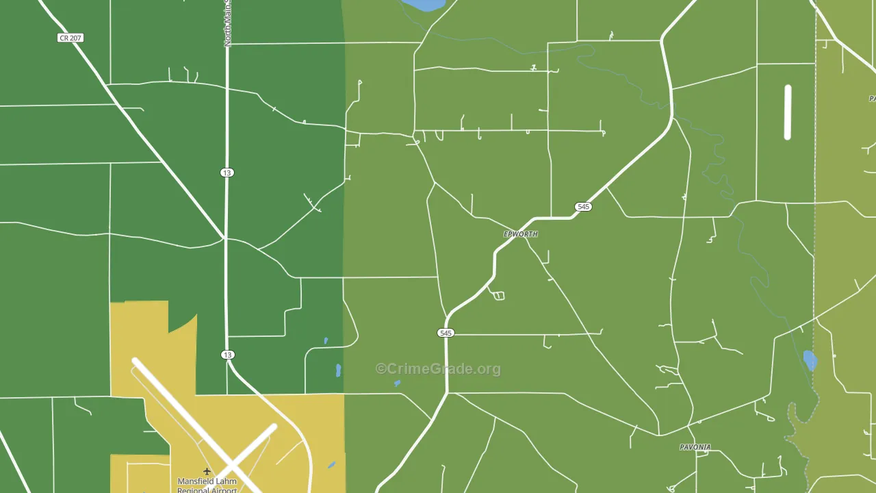 Epworth, OH Map of Vehicle Theft Rates