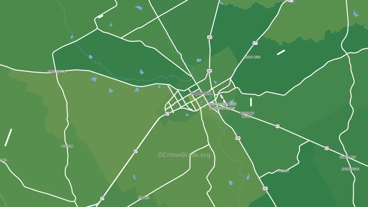 Erath County, TX Map of Vehicle Theft Rates