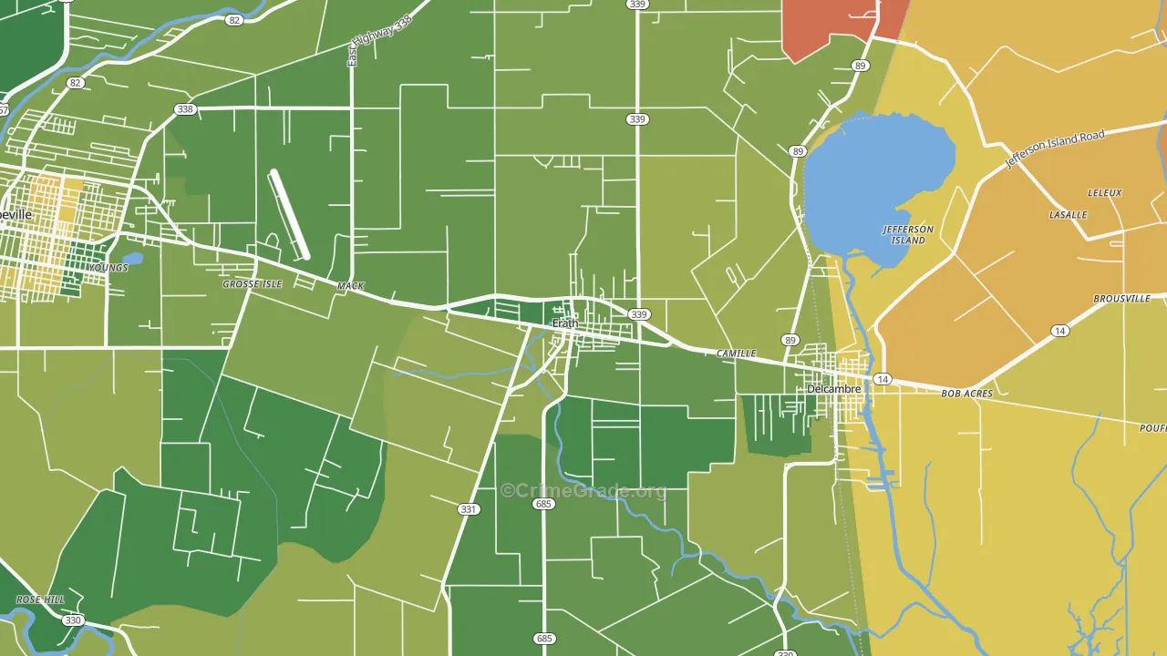 Erath, LA Map of Vehicle Theft Rates