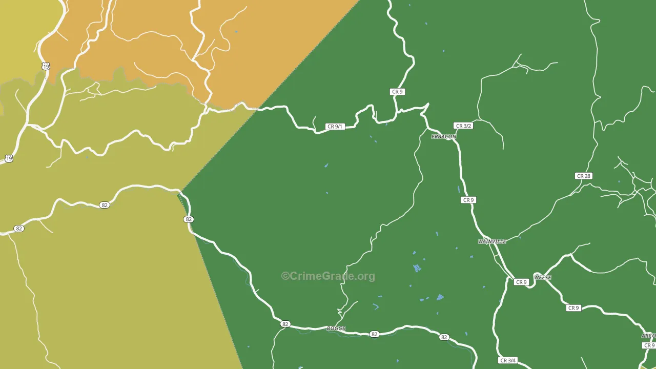 Erbacon, WV Map of Vehicle Theft Rates