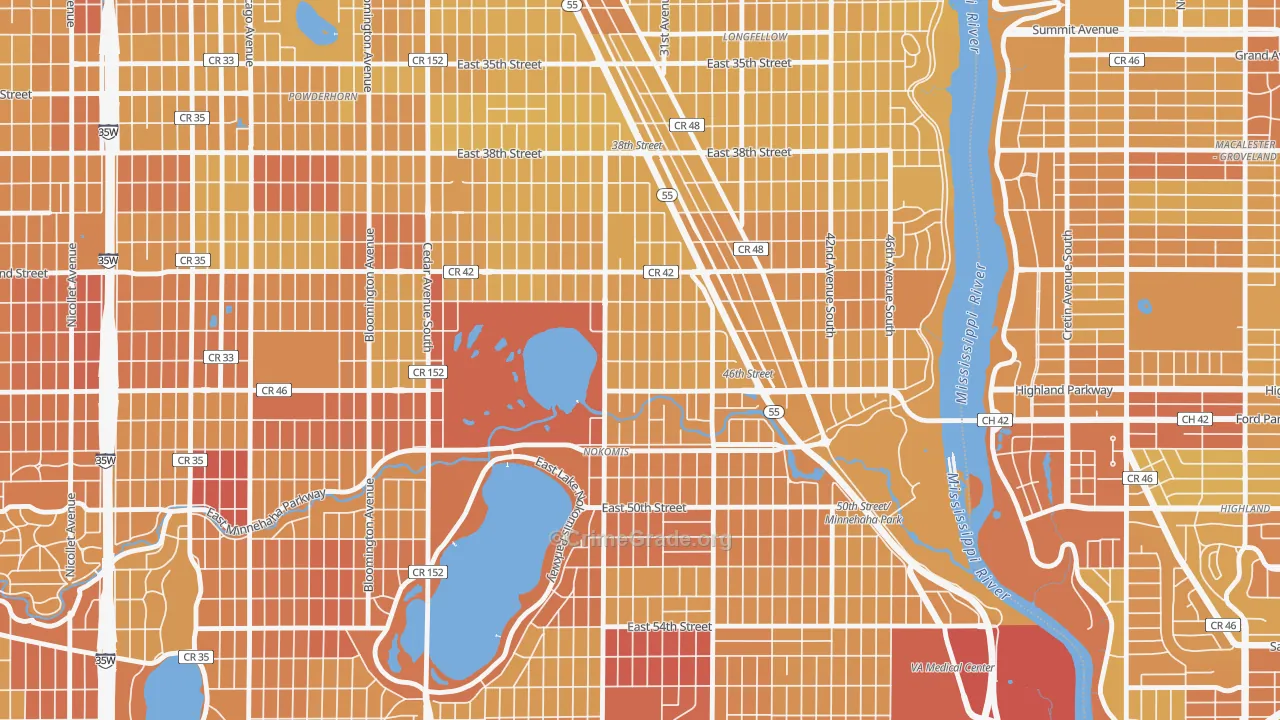 Ericsson, Minneapolis, MN Map of Vehicle Theft Rates
