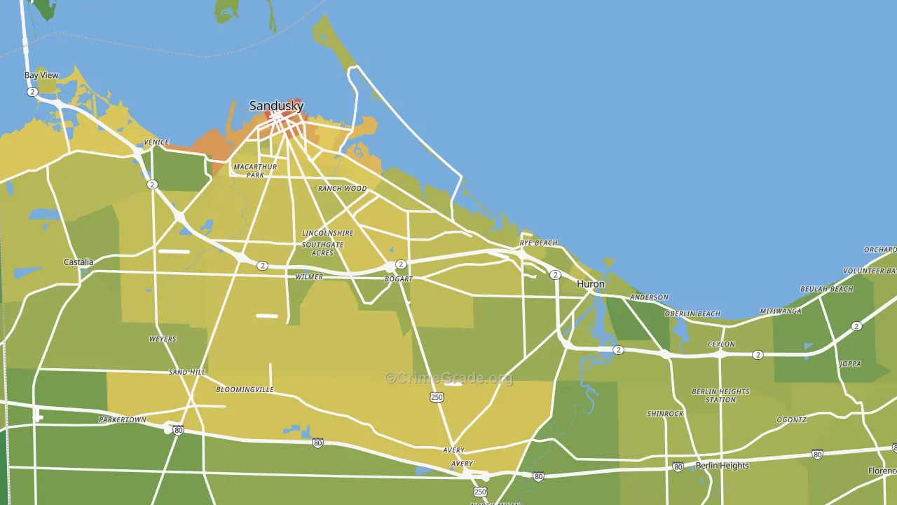 Erie County, OH Map of Vehicle Theft Rates