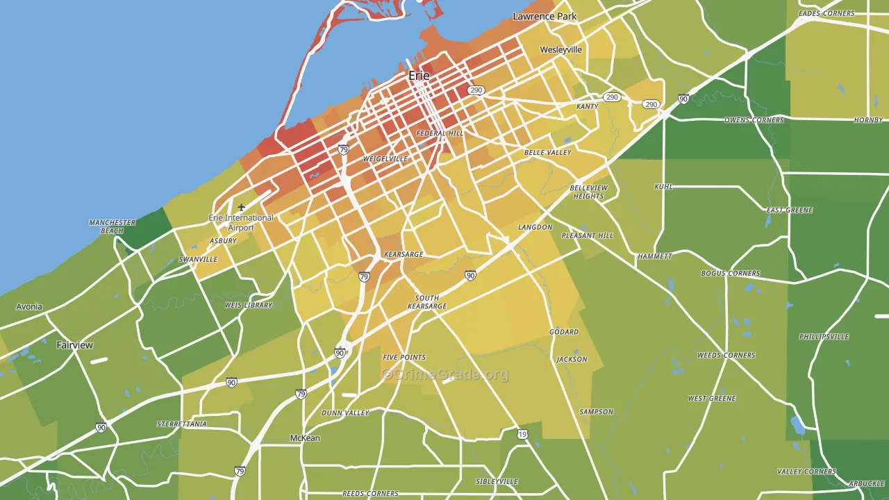 Erie County, PA Map of Vehicle Theft Rates