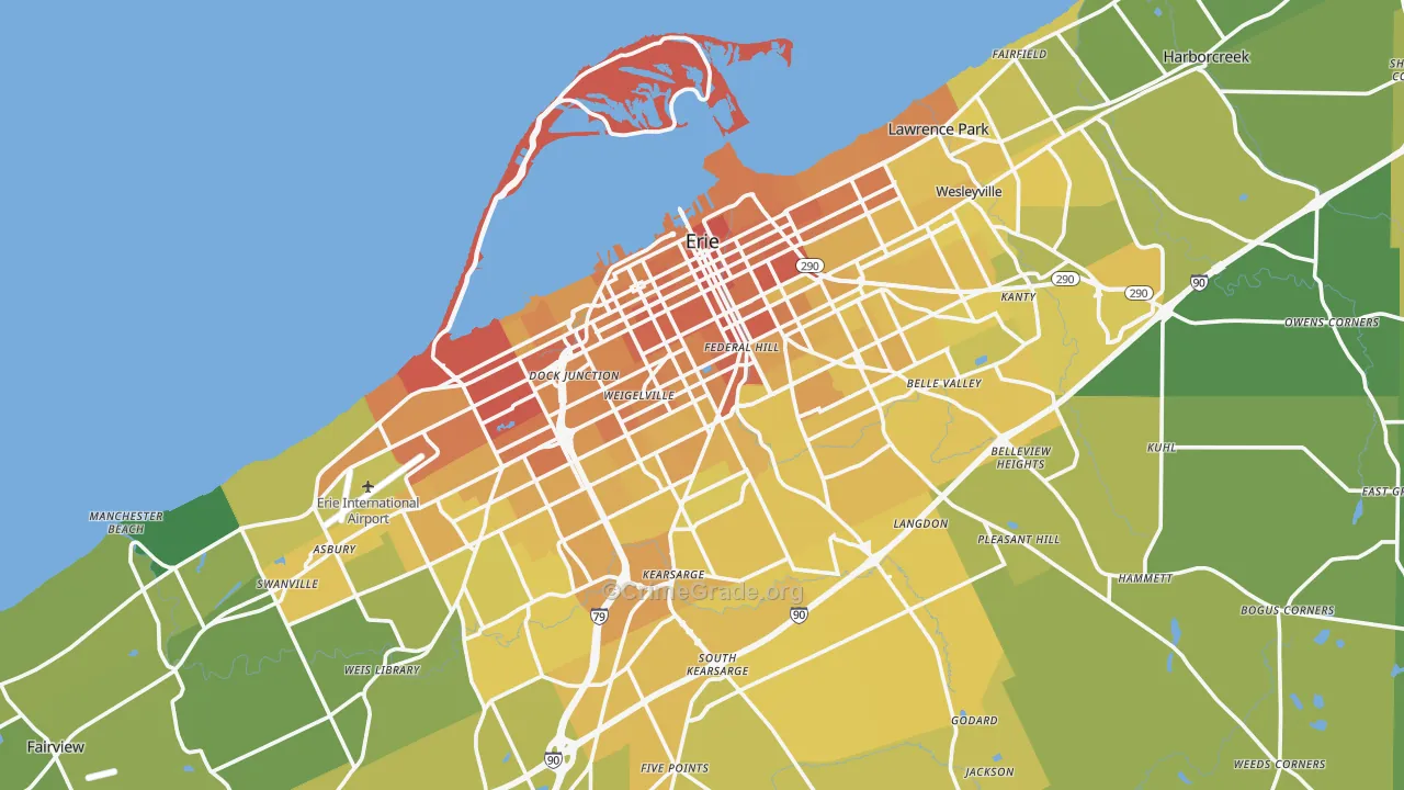 Erie, PA Map of Vehicle Theft Rates