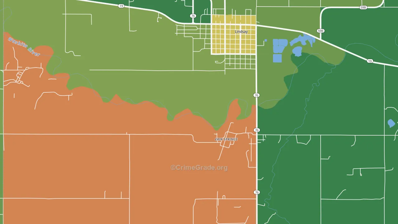 Erin Springs, OK Map of Vehicle Theft Rates