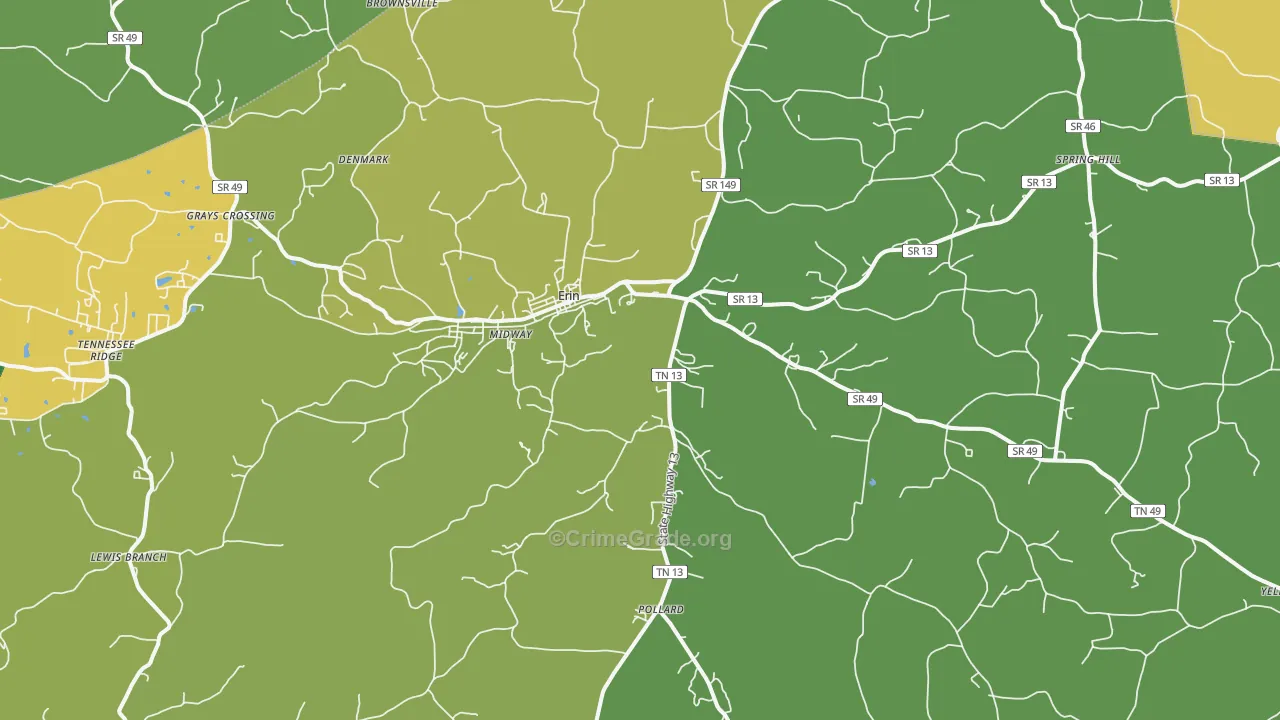 Erin, TN Map of Vehicle Theft Rates