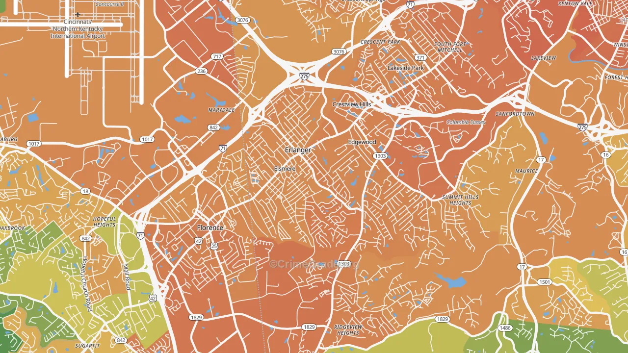 Erlanger, KY Map of Vehicle Theft Rates