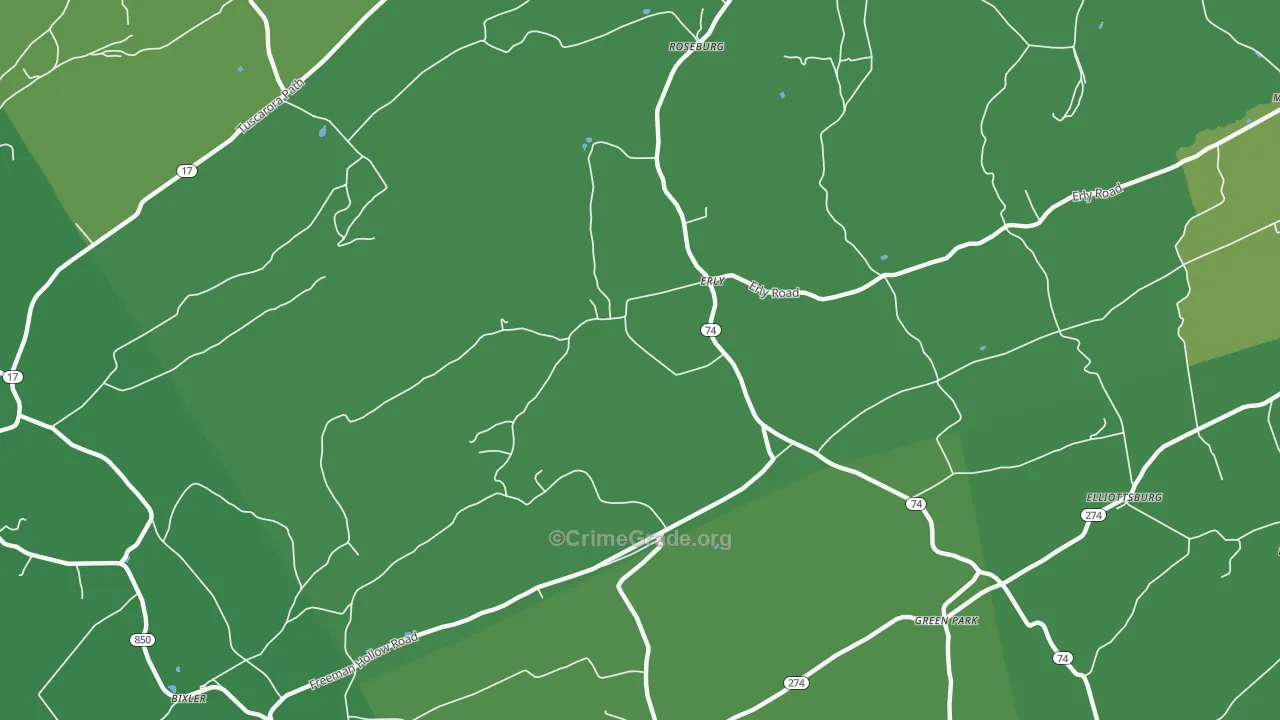 Erly, PA Map of Vehicle Theft Rates