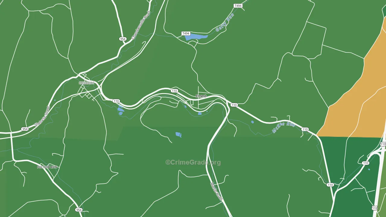 Ernest, PA Map of Vehicle Theft Rates