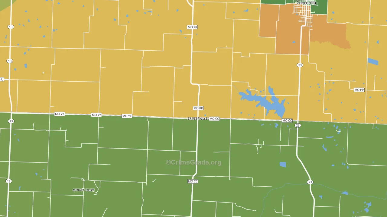 Ernestville, MO Map of Vehicle Theft Rates