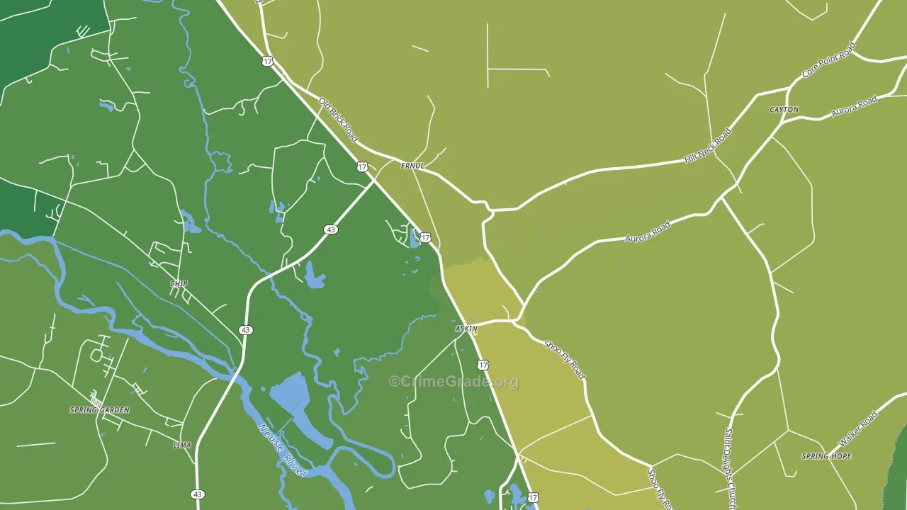 Ernul, NC Map of Vehicle Theft Rates