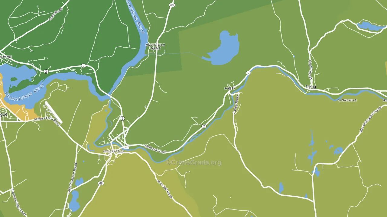 Erving, MA Map of Vehicle Theft Rates