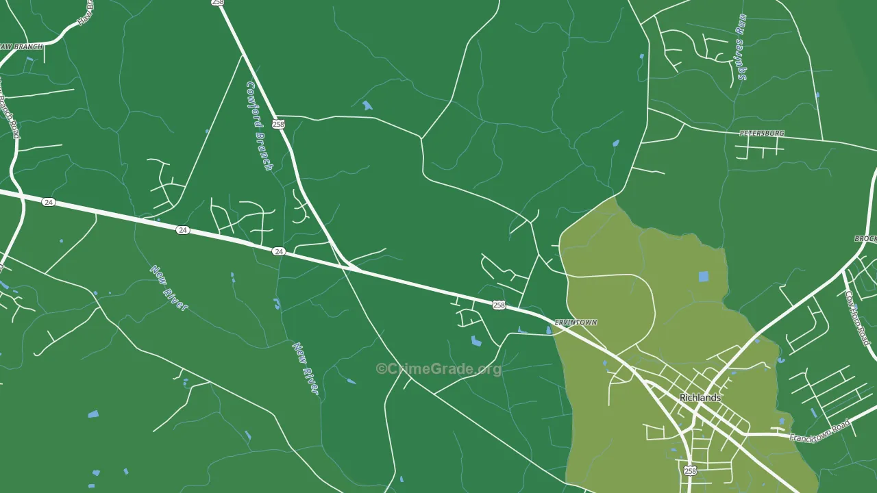 Ervintown, NC Map of Vehicle Theft Rates