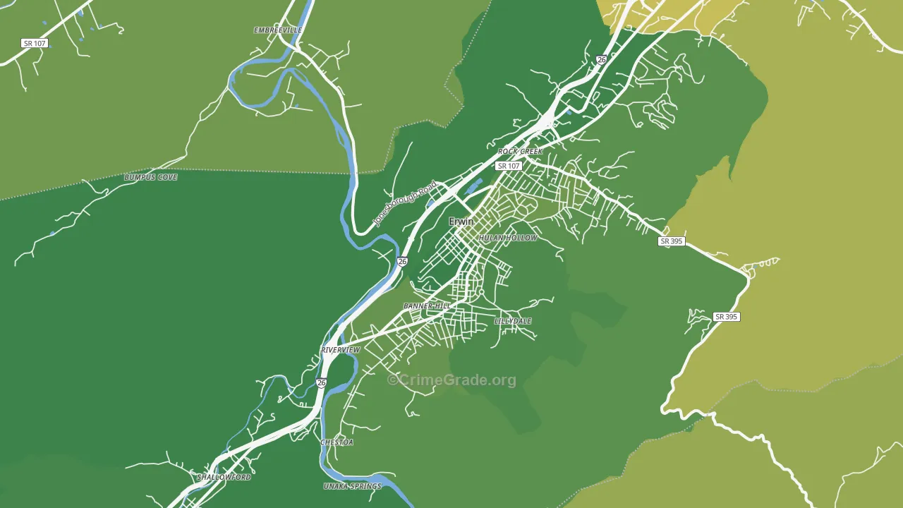 Erwin, TN Map of Vehicle Theft Rates