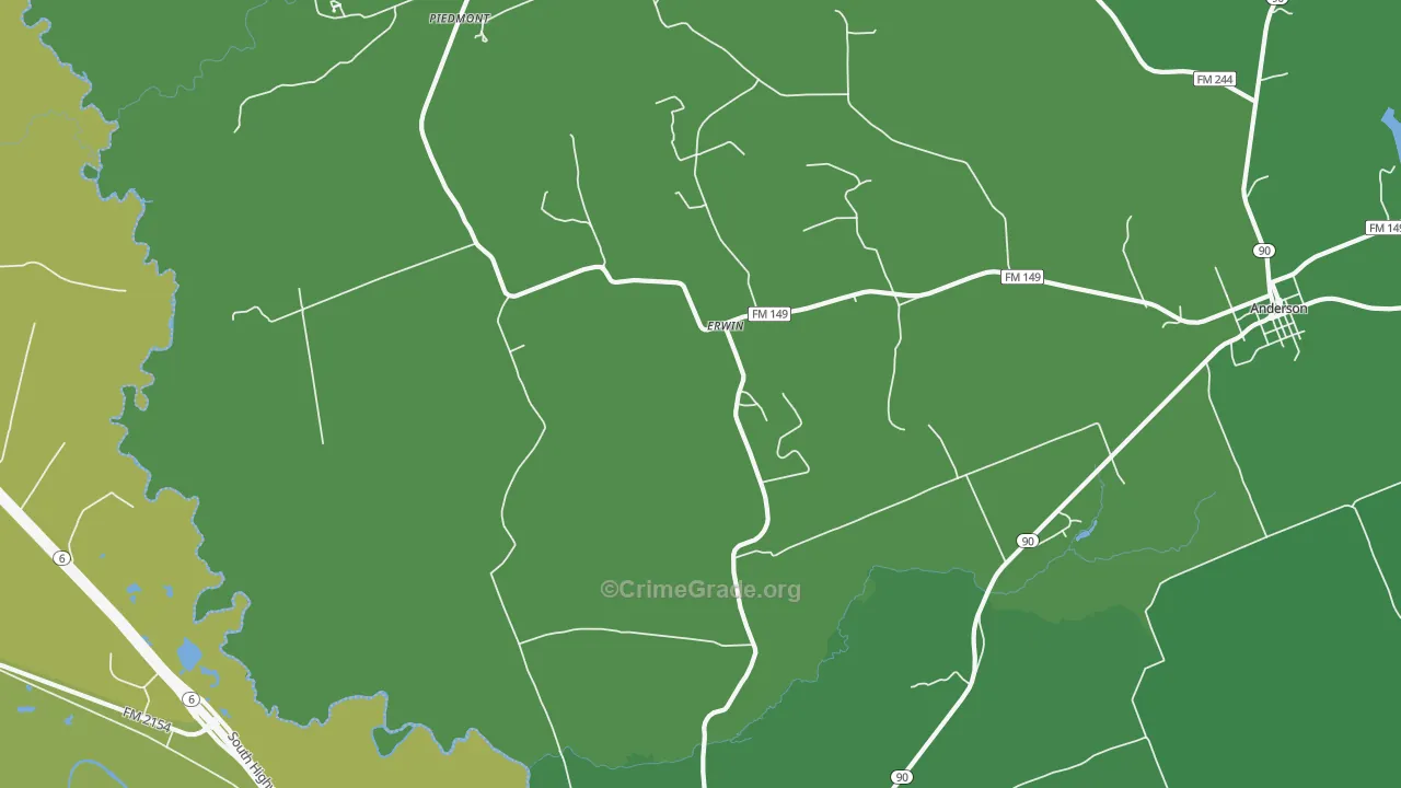 Erwin, TX Map of Vehicle Theft Rates