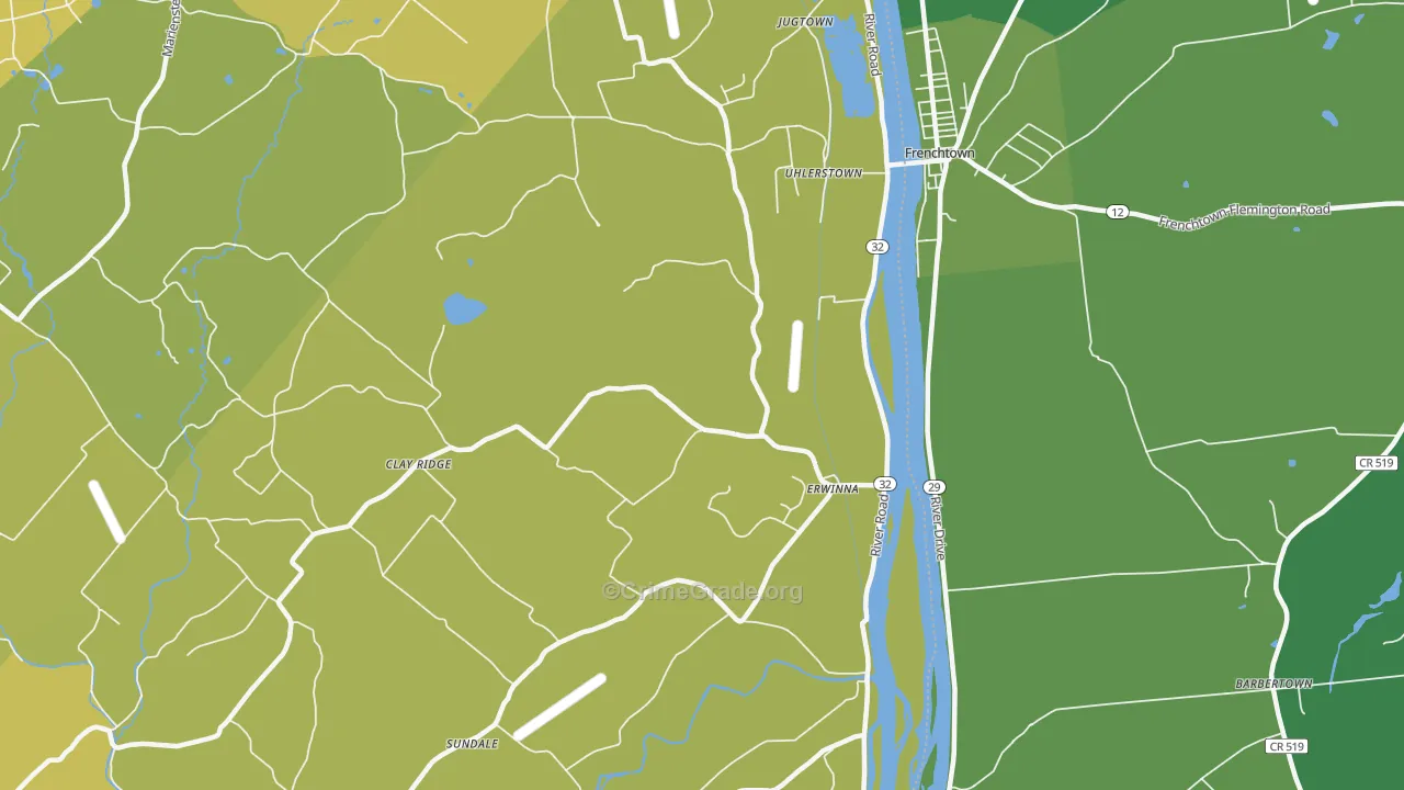 Erwinna, PA Map of Vehicle Theft Rates