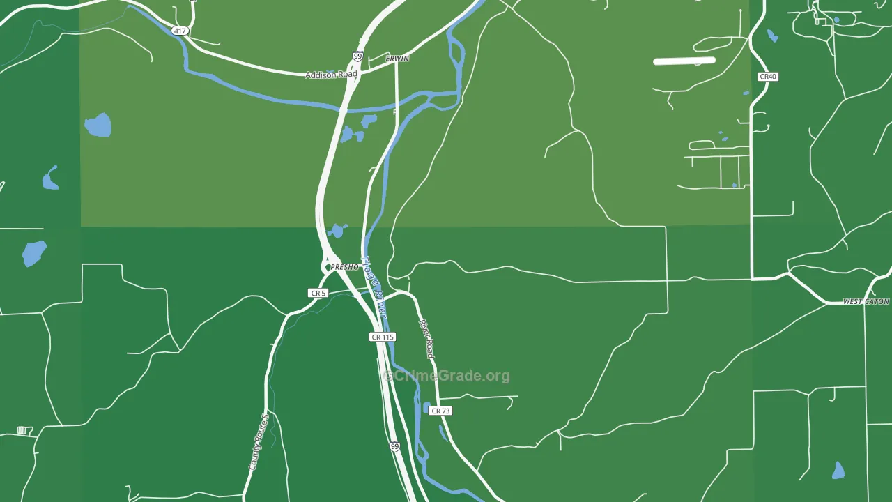 Erwins, NY Map of Vehicle Theft Rates