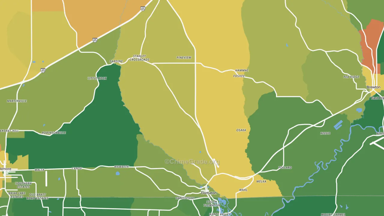 Escambia County, AL Map of Vehicle Theft Rates