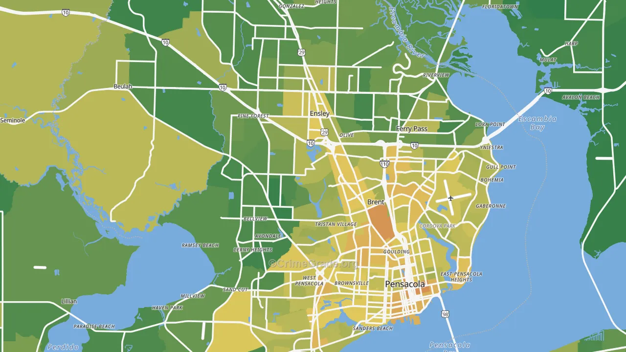 Escambia County, FL Map of Vehicle Theft Rates