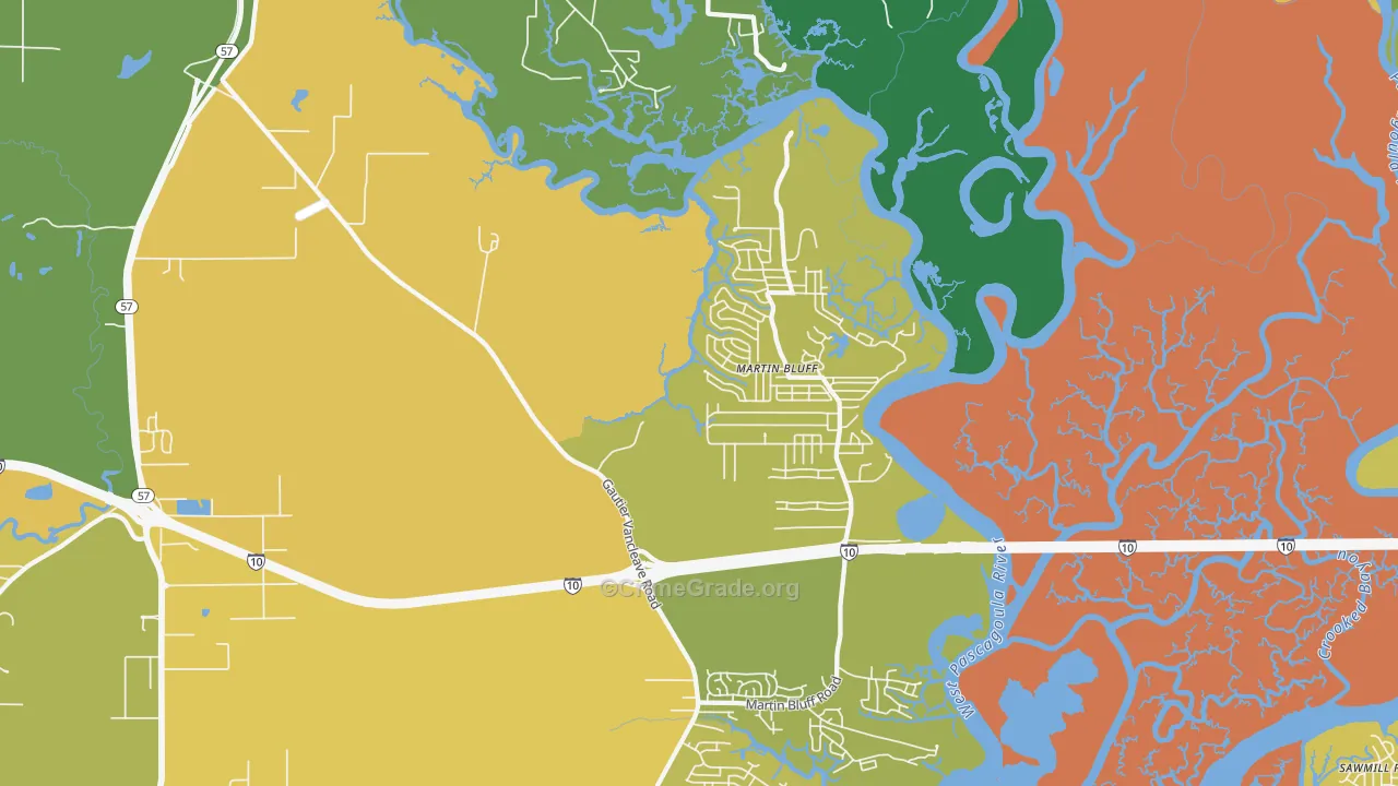 Escatawpa, MS Map of Vehicle Theft Rates