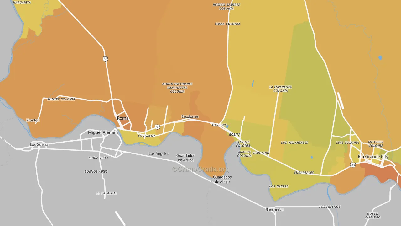 Escobares, TX Map of Vehicle Theft Rates