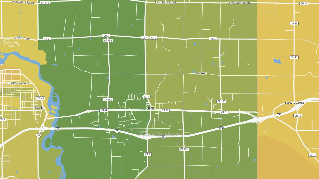 Esko, MN Map of Vehicle Theft Rates