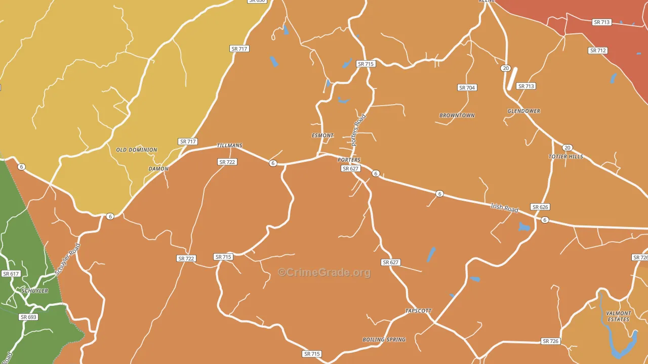 Esmont, VA Map of Vehicle Theft Rates