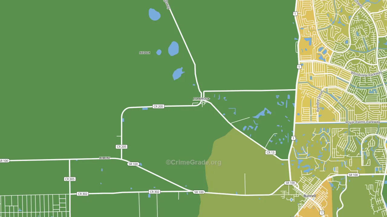 Espanola, FL Map of Vehicle Theft Rates