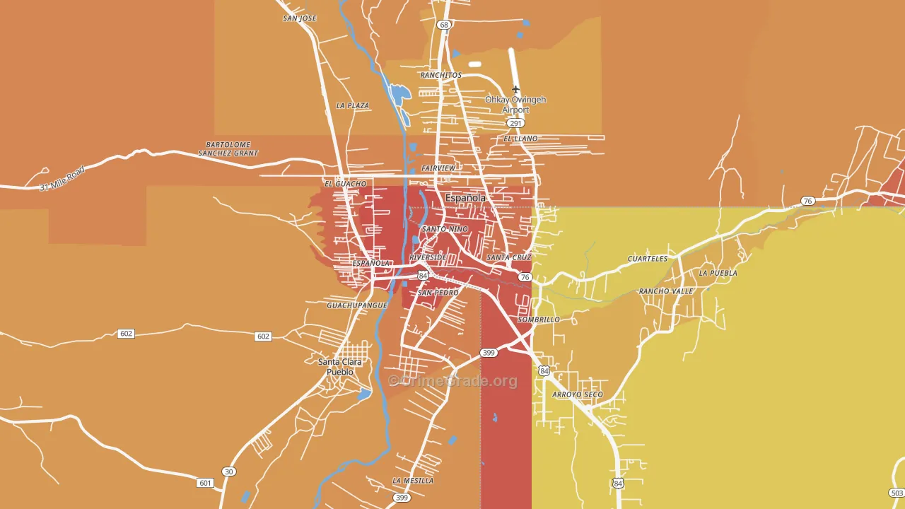 Espanola, NM Map of Vehicle Theft Rates