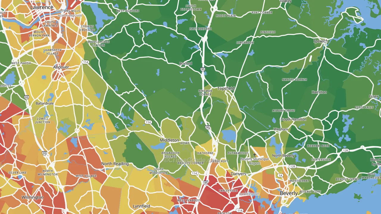 Essex County, MA Map of Vehicle Theft Rates