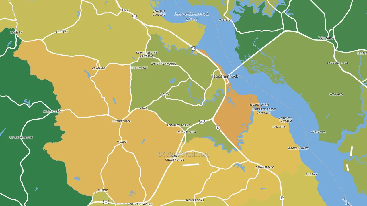 Essex County, VA Map of Vehicle Theft Rates
