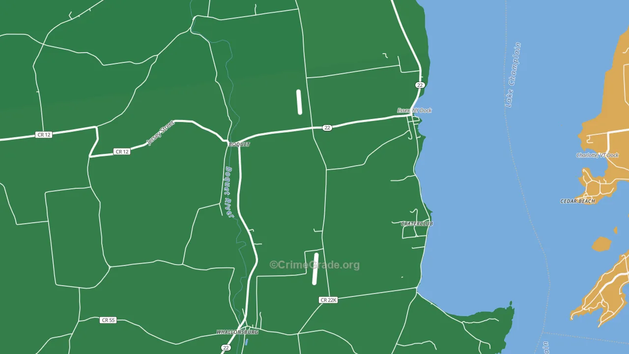 Essex, NY Map of Vehicle Theft Rates
