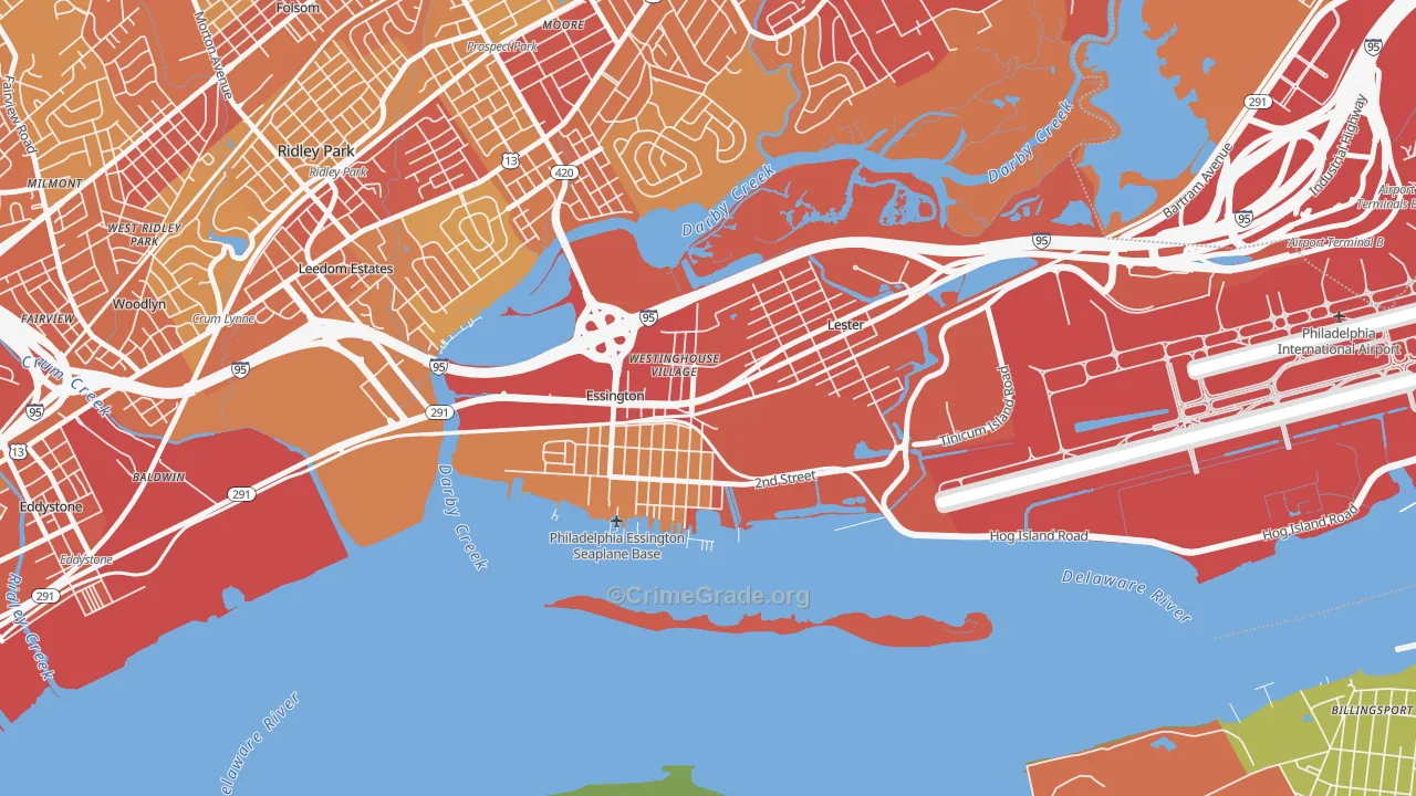 Essington, PA Map of Vehicle Theft Rates