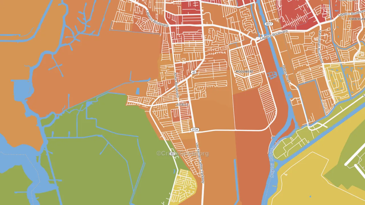 Estelle, LA Map of Vehicle Theft Rates