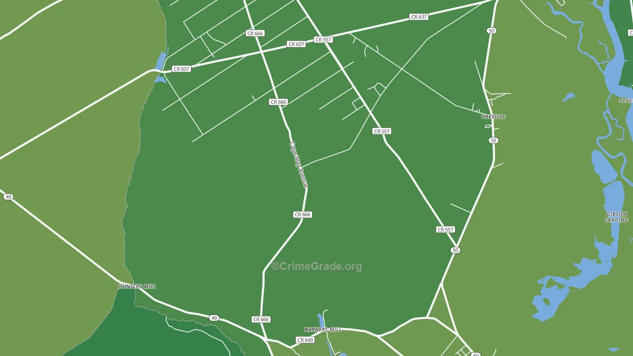 Estelville, NJ Map of Vehicle Theft Rates