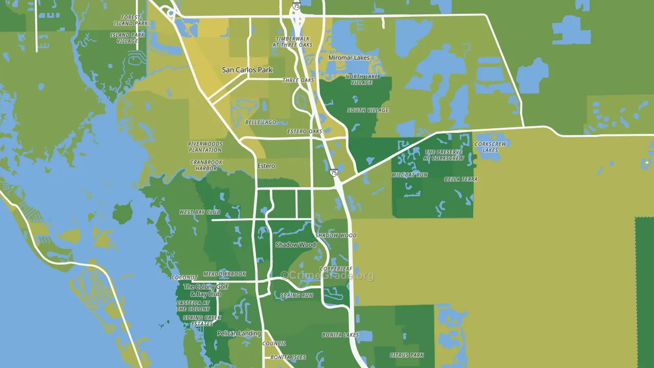 Estero, FL Map of Vehicle Theft Rates