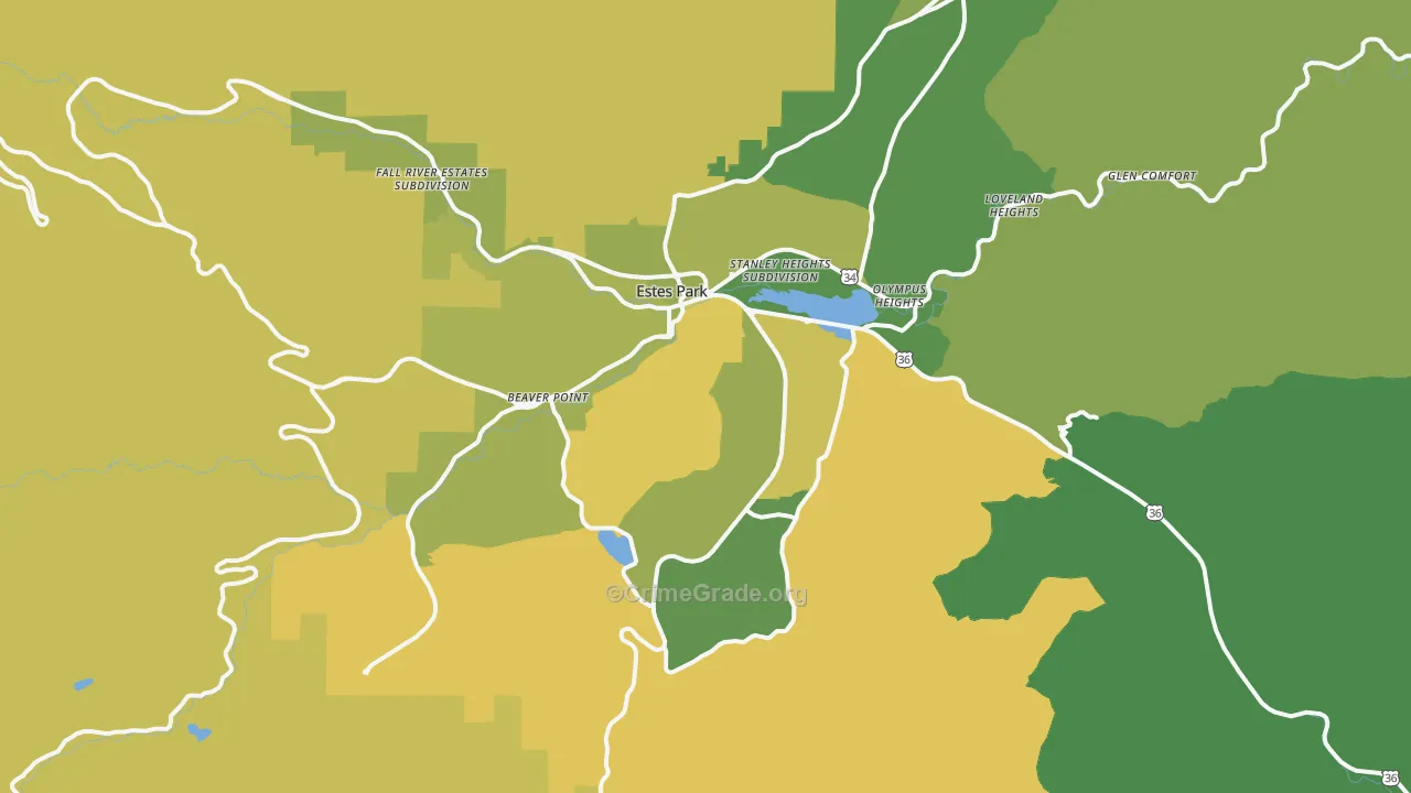 Estes Park, CO Map of Vehicle Theft Rates
